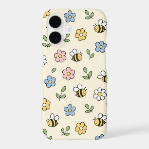 Cartoon Bumble Bee and Flowers Pattern iPhone 17 Case