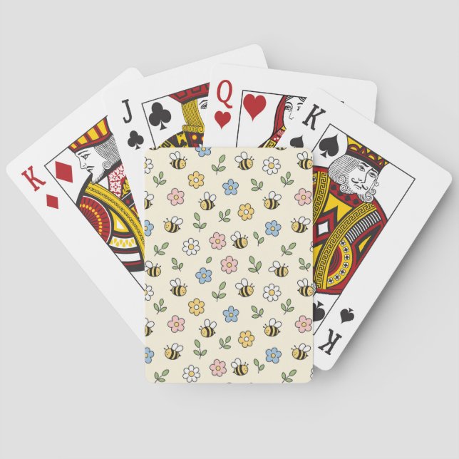 Cartoon Bumble Bee and Flowers Pattern Poker Cards (Back)
