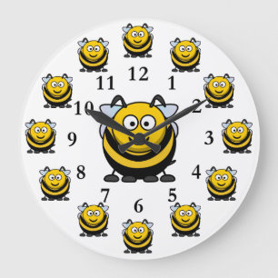 Cartoon Bumblebee and Bee Numbers Large Clock