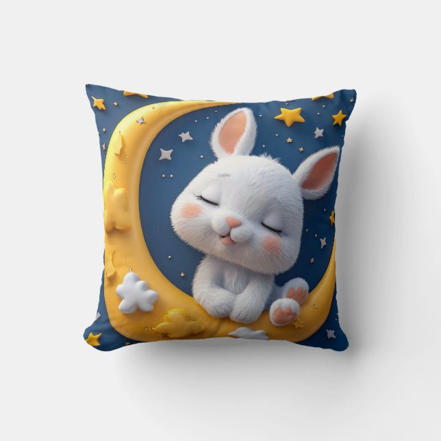 Cartoon bunny and moon throw pillow (Front)