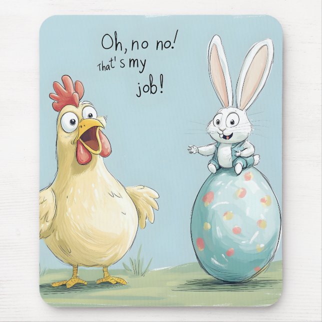 Cartoon Bunny Chick Egg Easter Fun Mouse Pad (Front)