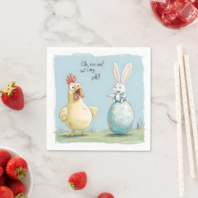 Cartoon Bunny Chick Egg Easter Fun Napkins (Insitu)