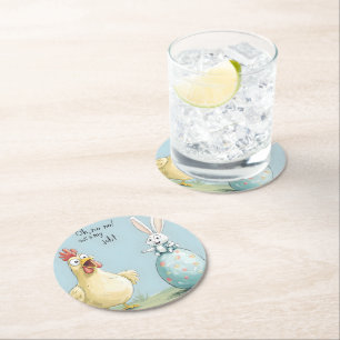 Cartoon Bunny Chick Egg Easter Fun Round Paper Coaster