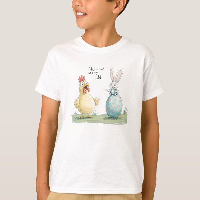Cartoon Bunny Chick Egg Easter Fun T-Shirt (Front)