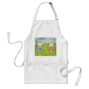 Cartoon bunny holding a carrot adult apron