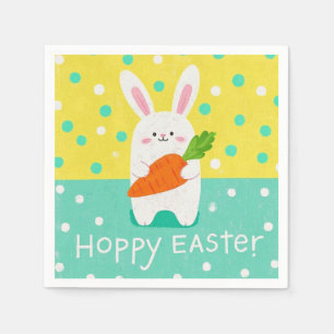 Cartoon bunny holding a carrot, polka dots napkins