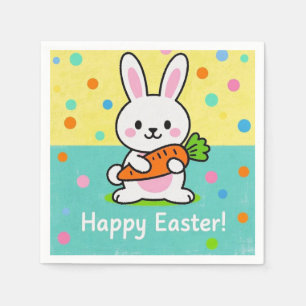 Cartoon bunny holding a carrot polka dots napkins