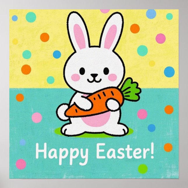 Cartoon bunny holding a carrot polka dots poster (Front)