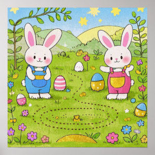 Cartoon bunny holding a carrot poster
