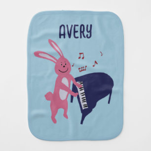 Cartoon Bunny Playing Piano Musical Personalized Baby Burp Cloth