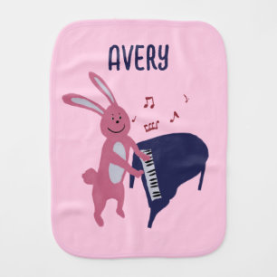 Cartoon Bunny Playing Piano Musical Personalized  Baby Burp Cloth