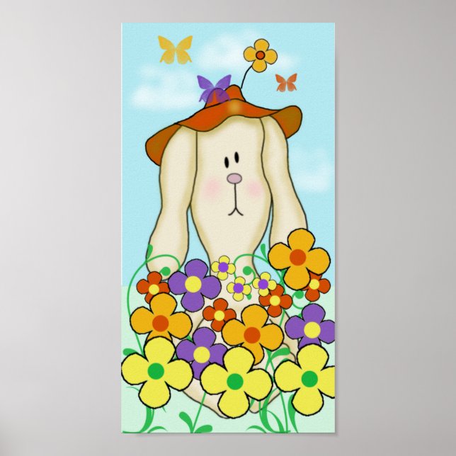 Cartoon Bunny with Flowers Poster (Front)