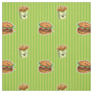 Cartoon burger and fries pattern fabric