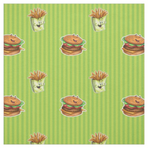 Cartoon burger and fries pattern fabric