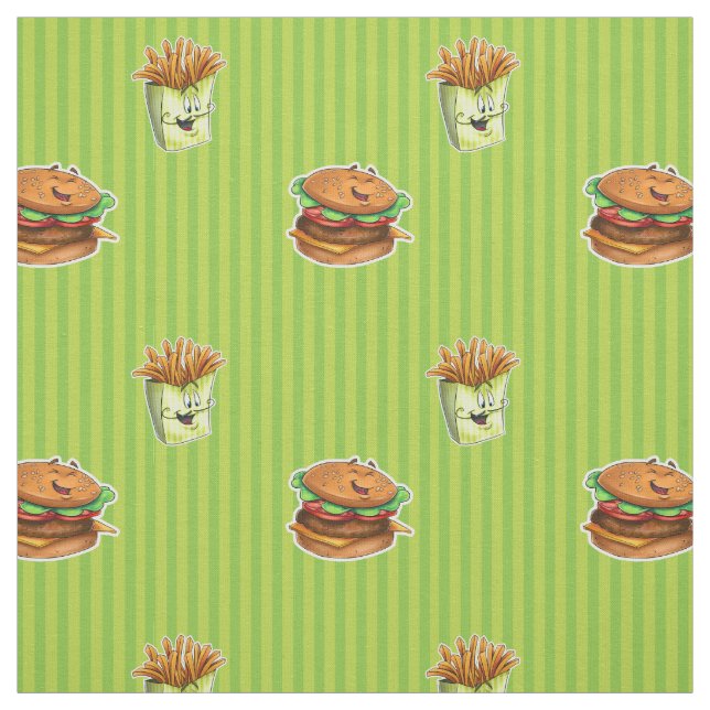 Cartoon burger and fries pattern fabric (Swatch)