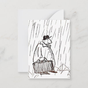 Cartoon Businessman Briefcase Guy in Rain Note Card