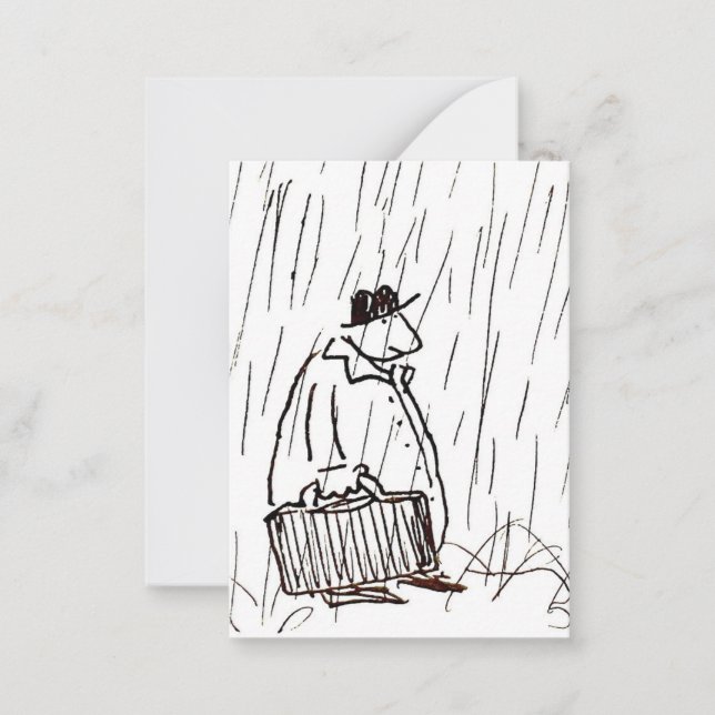 Cartoon Businessman Briefcase Guy in Rain Note Card (Front)