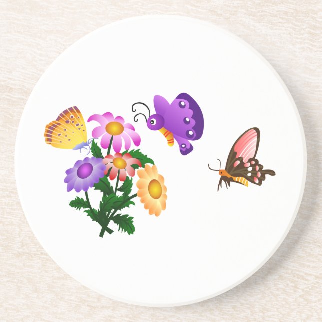 Cartoon Butterflies Sandstone Coaster (Front)