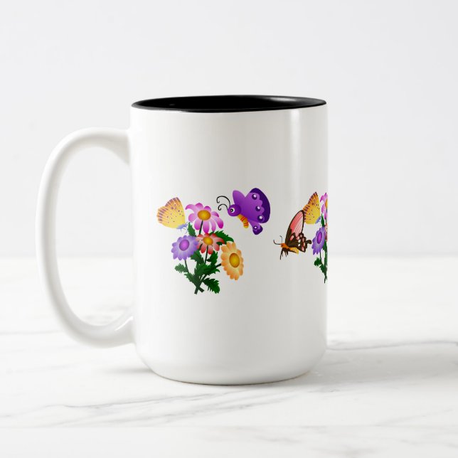 Cartoon Butterflies Two-Tone Coffee Mug (Left)