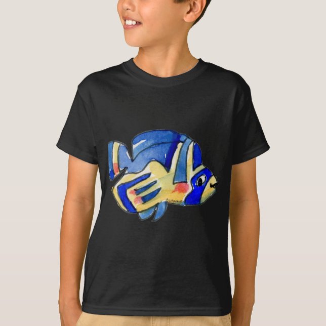 Cartoon Butterfly Blue Fish T-Shirt (Front)