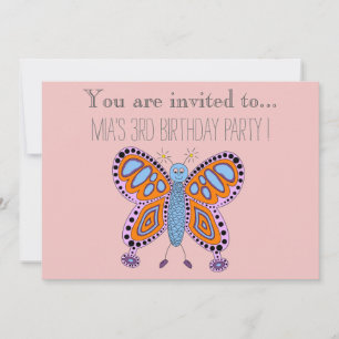 Cartoon butterfly infant or toddler birthday party invitation