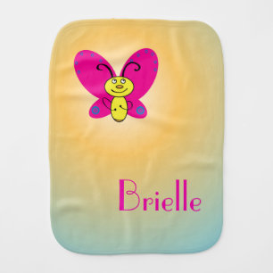 Cartoon Butterfly with Baby Name Burp Cloth