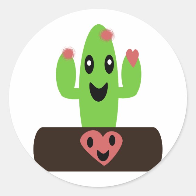 Cartoon Cactus Classic Round Sticker (Front)
