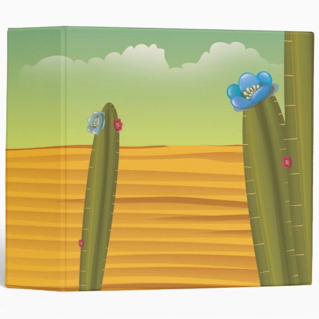 Cartoon Cactus Desert 3 Ring Binder (Front/Spine)
