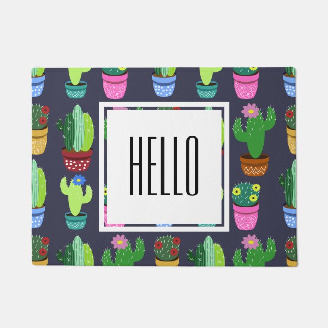 Cartoon Cactus Pattern Doormat (Front)