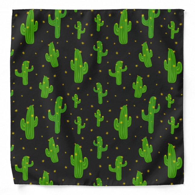 Cartoon Cactus Plants on Black Bandana (Front)
