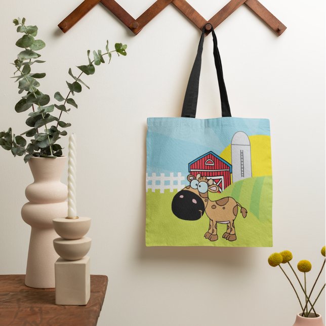 Cartoon Calf On A Farm Tote Bag (Creator Uploaded)