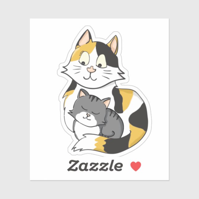 Cartoon Calico Cat and Tabby Kitten Sticker (Sheet)