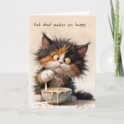 Cartoon Calico Cat Birthday Breakfast Card