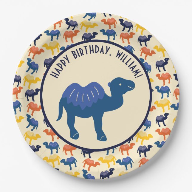 Cartoon Camel Birthday Party Personalized Paper Plates (Front)