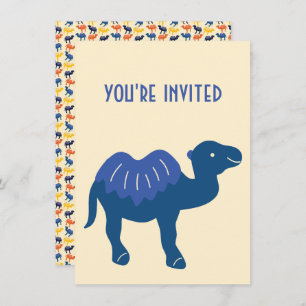 Cartoon Camel Blue Bactrian 2 Humps Custom Invitation
