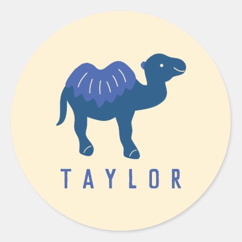 Cartoon Camel Blue Bactrian 2 Humps Personalized Classic Round Sticker