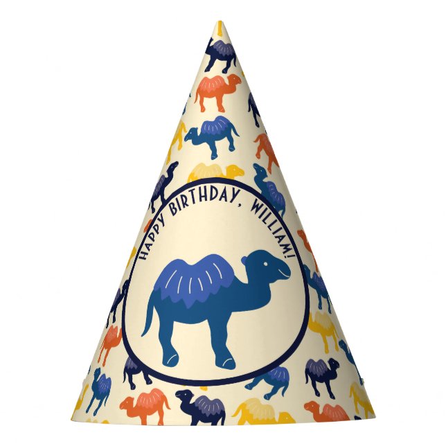 Cartoon Camel Blue Bactrian 2 Humps Personalized Party Hat (Front)
