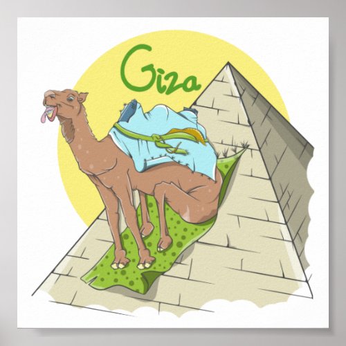 Cartoon Camel Egypt Pyramid Poster