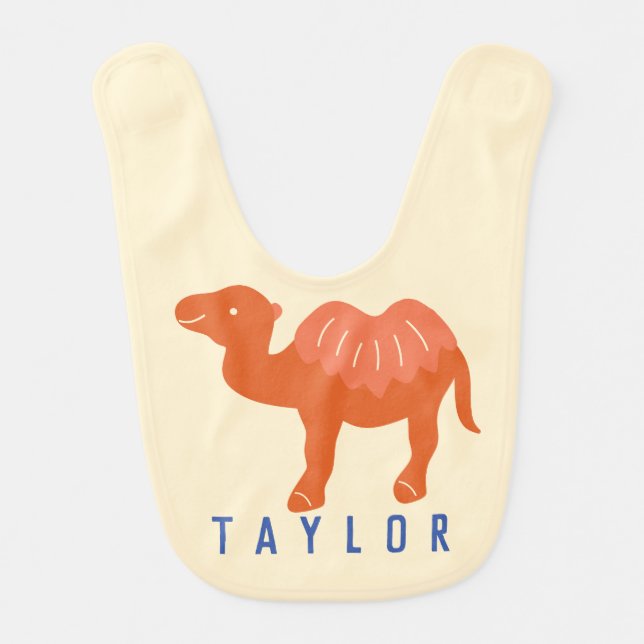 Cartoon Camel Orange Bactrian 2 Humps Personalized Baby Bib (Front)
