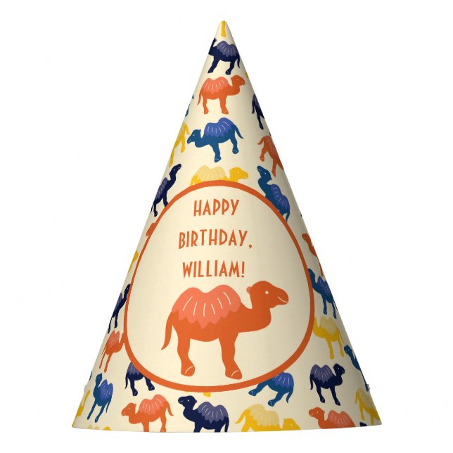 Cartoon Camel Orange Bactrian 2 Humps Personalized Party Hat (Front)