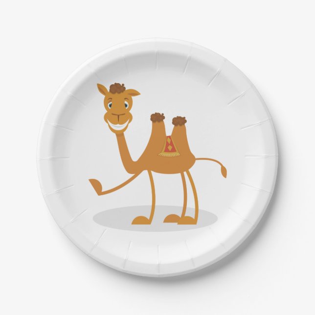 Cartoon Camel Smiling Desert Animal Character Paper Plates (Front)