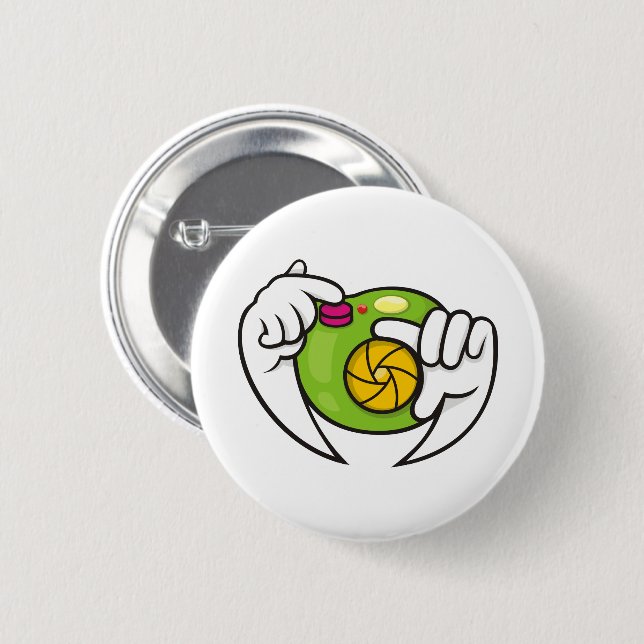 Cartoon Camera Pinback Button (Front & Back)