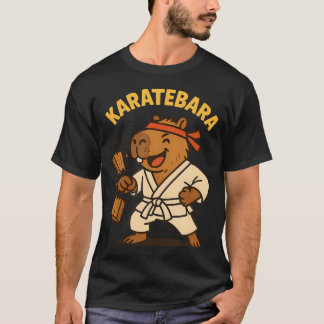 Cartoon Capybara Karate Master Breaking Board T-Shirt