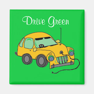 Cartoon Car Drive Green Magnet