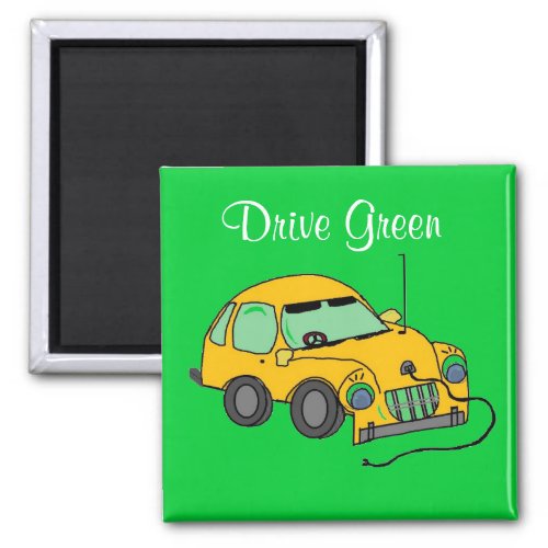 Cartoon Car Drive Green Magnet