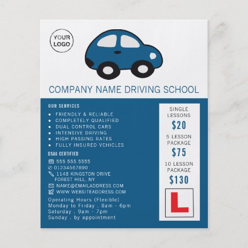 Cartoon Car Driving School Instructor Advert Flyer