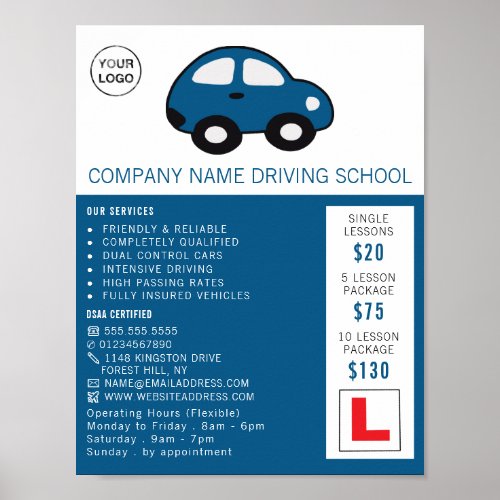Cartoon Car Driving School Instructor Advert Poster