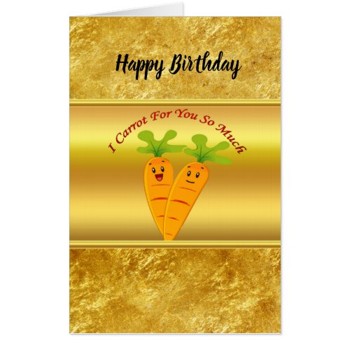 Cartoon carrots with big eyes and a smile to go card