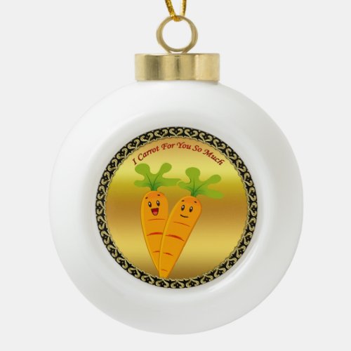 Cartoon carrots with big eyes and a smile to go ceramic ball christmas ornament