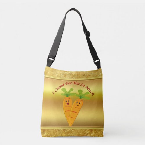 Cartoon carrots with big eyes and a smile to go crossbody bag